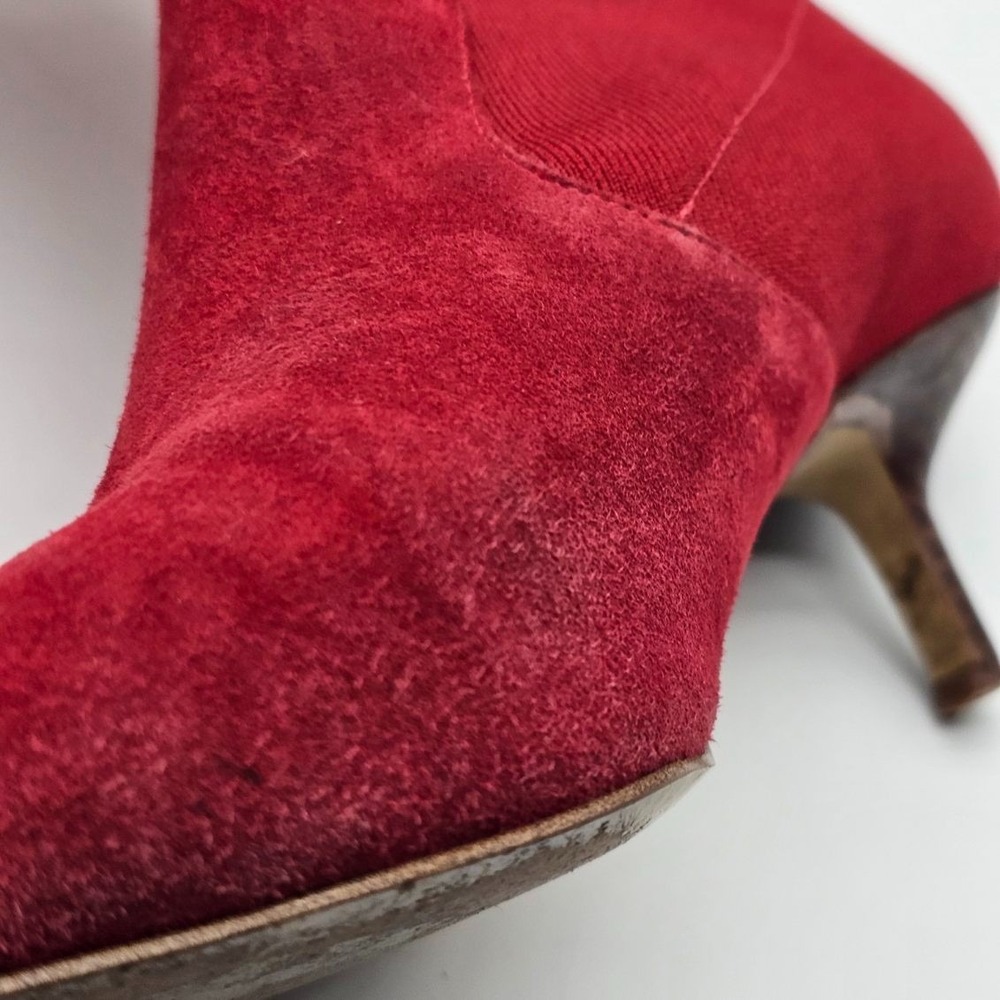 Halston Women Size 9 Sock Red Booties Suede Stretchy Pointy Toe Valentine Day - Picture 14 of 14
